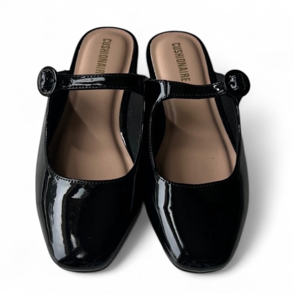 Cushionaire Jackpot Mary Jane Black Patent Leather Vegan Mule Clog Sz 7.5 NWOB